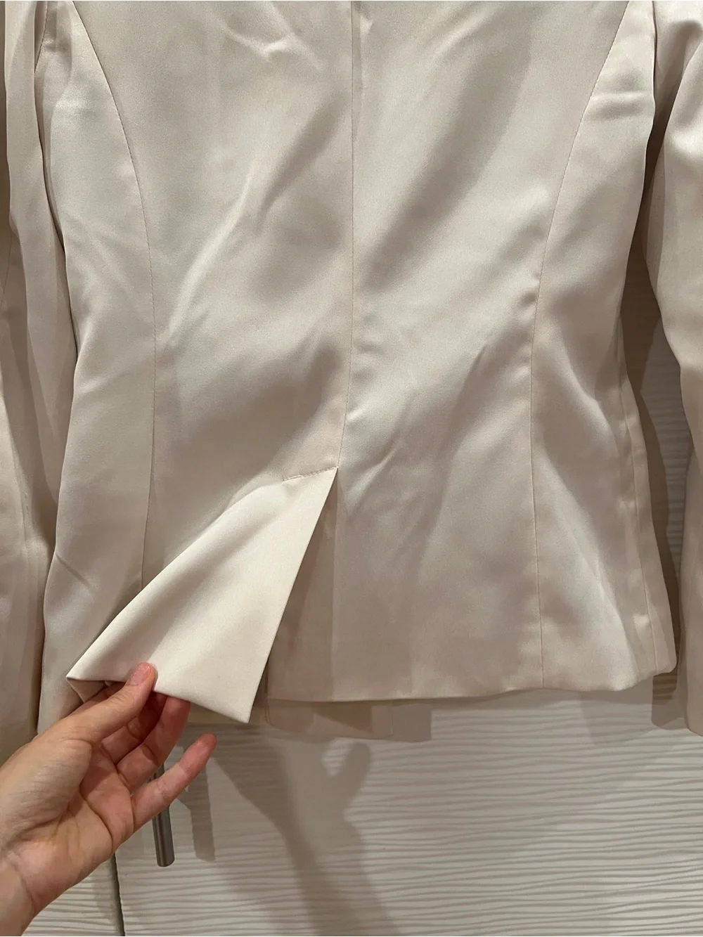 Elegant Women's Cream Blazer Silky with Sparkle Shawl Collar